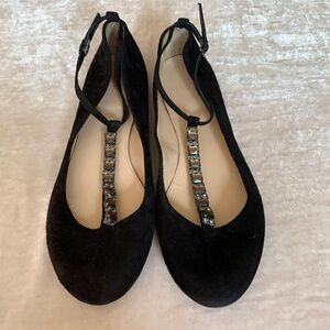 J Crew Collection Black Suede T-Strap Embellished Flats 8